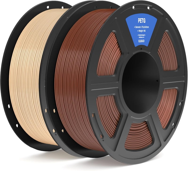 ELEGOO خيوط PETG 1.75 مم بني وبيج 2 كجم، خيوط طابعة ثلاثية الأبعاد بدقة أبعاد +/- 0.02 مم، 2 قطعة بكرة 1 كجم (2.2 رطل) تناسب معظم طابعات FDM ثلاثية الأبعاد - Image 1